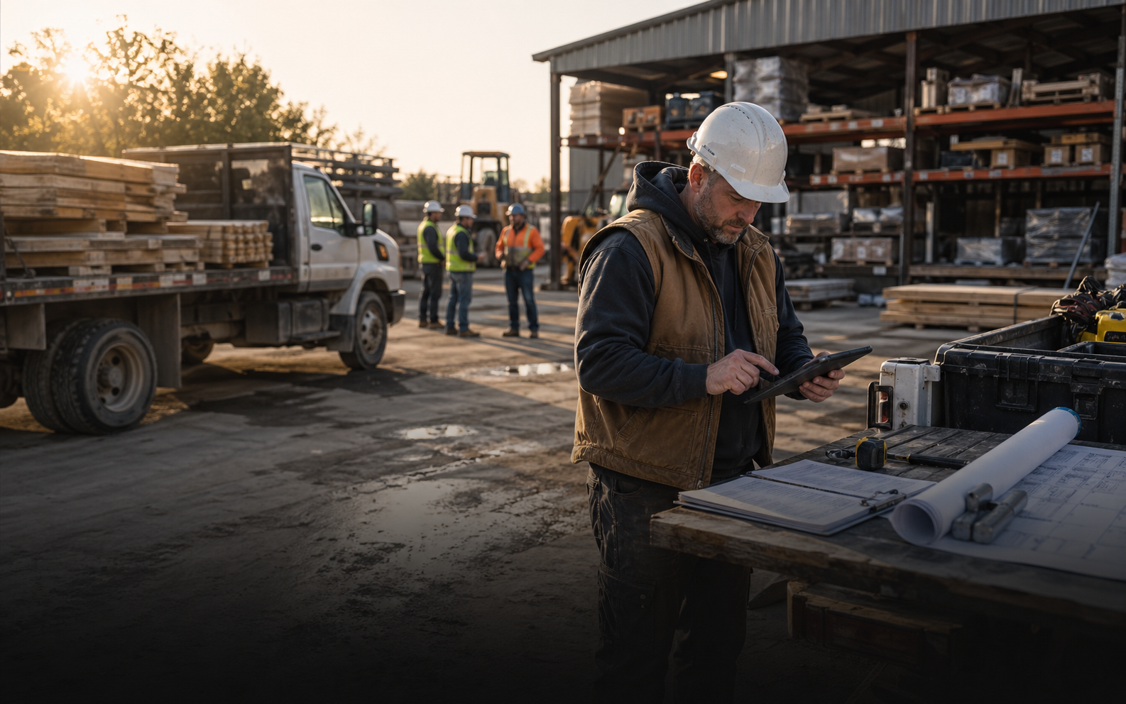 Construction crew and equipment on job site